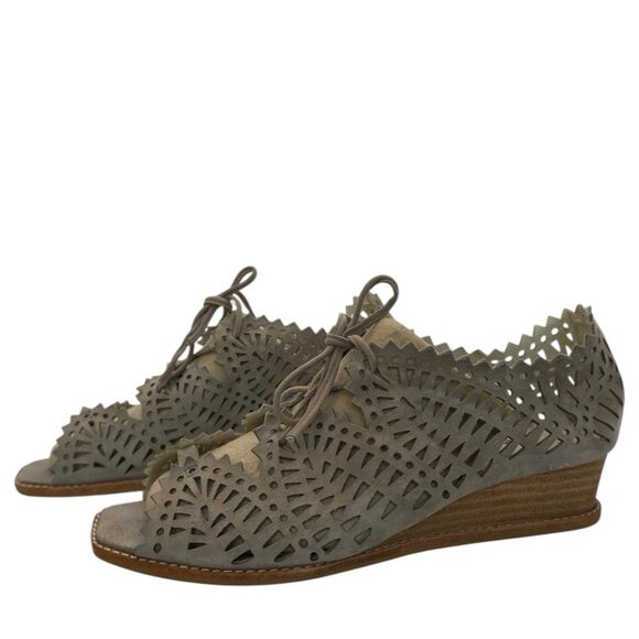 Jeffrey Campbell Womens 8.5 Wedge Sandal Espejo Taupe Grau Suede Lace Up - Picture 1 of 6